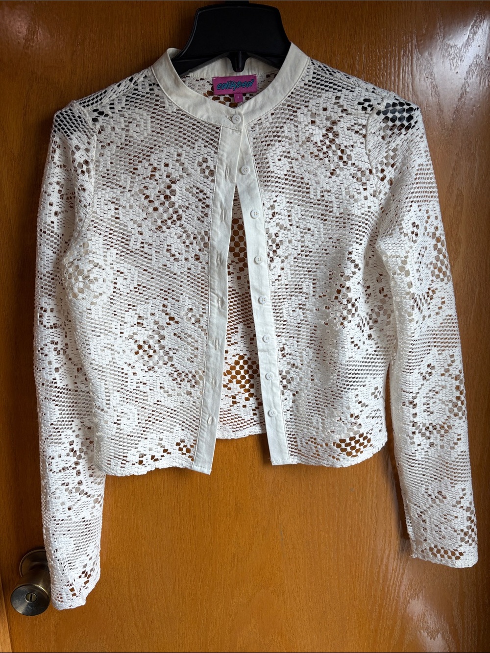 Edikted Cream Crocheted Button-Front Jacket